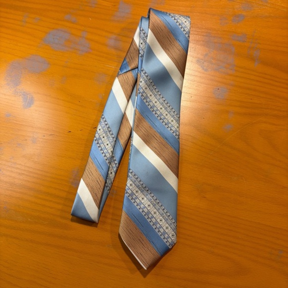 VTG 80 Club Four Hundred Anderson Little Necktie Light Blue Brown Striped Tie 3" - Picture 2 of 5